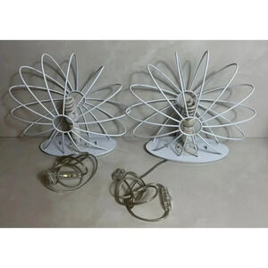 Two Italian AXO Fan Caged Light Fixture Desktop Tabletop Electric Bulb White